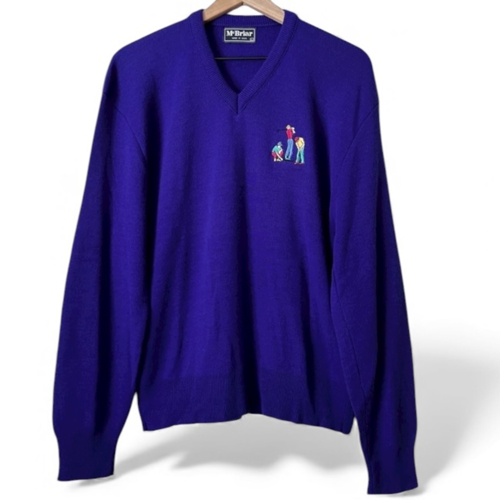 Vintage McBriar Pullover Golf Sweater V-Neck Golfer Embroidery Purple Un…